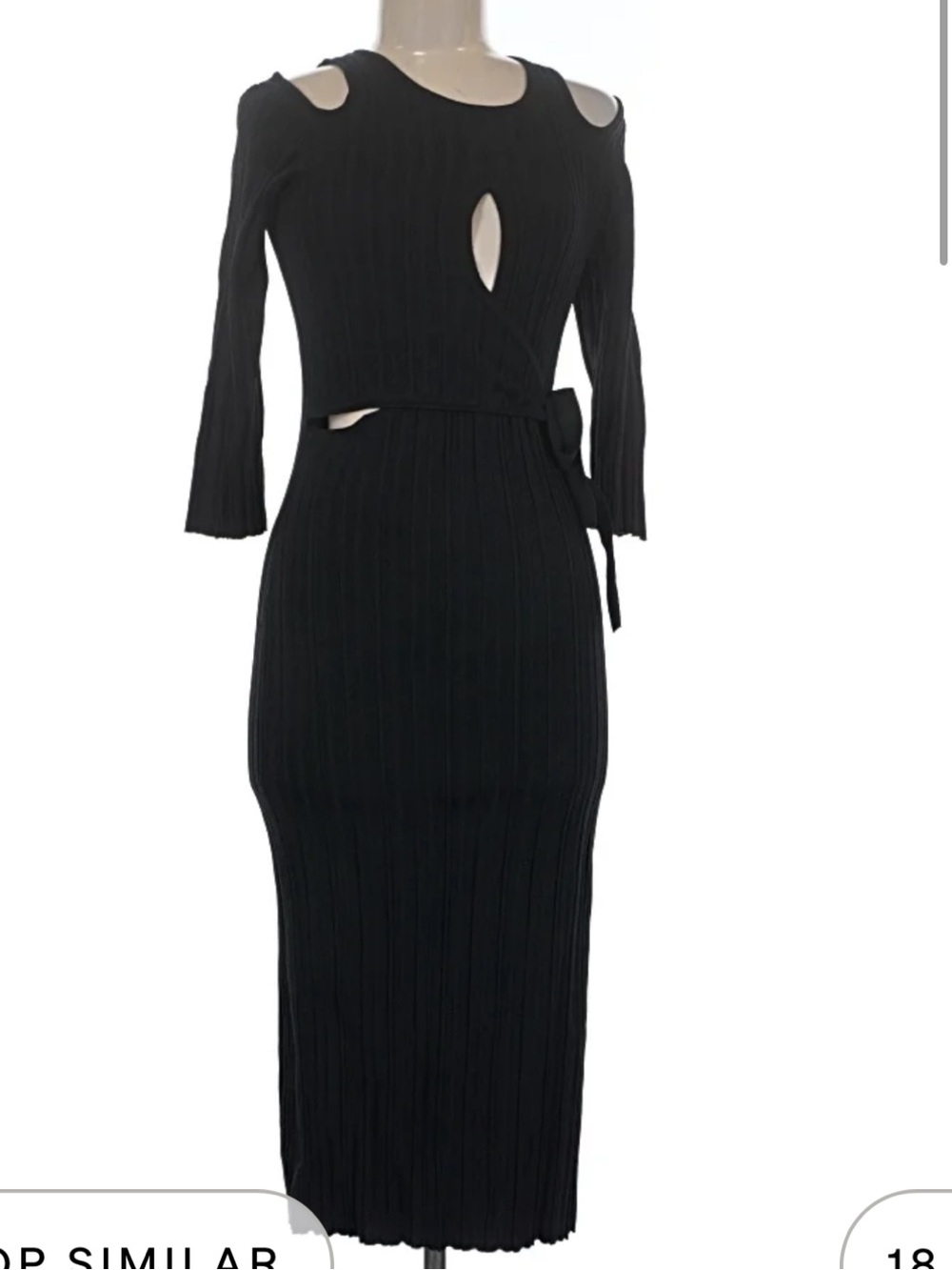Disturbia Black Ribbed Cutout Tie-Waist Midi Dress M